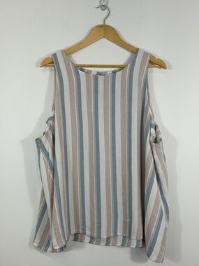 Reitman's Signature Linen Blend Tank Top Striped Vacation Summer Warm Travel